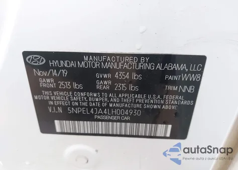 2020 Hyundai Sonata Sel from USA, damaged, VIN 5NPEL4JA4LH004930